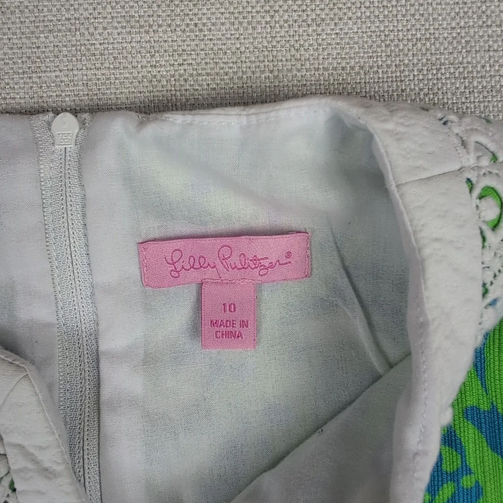 Lilly Pulitzer Girls 10 First Impression Lion Shift Dress Green Blue Lace Tie